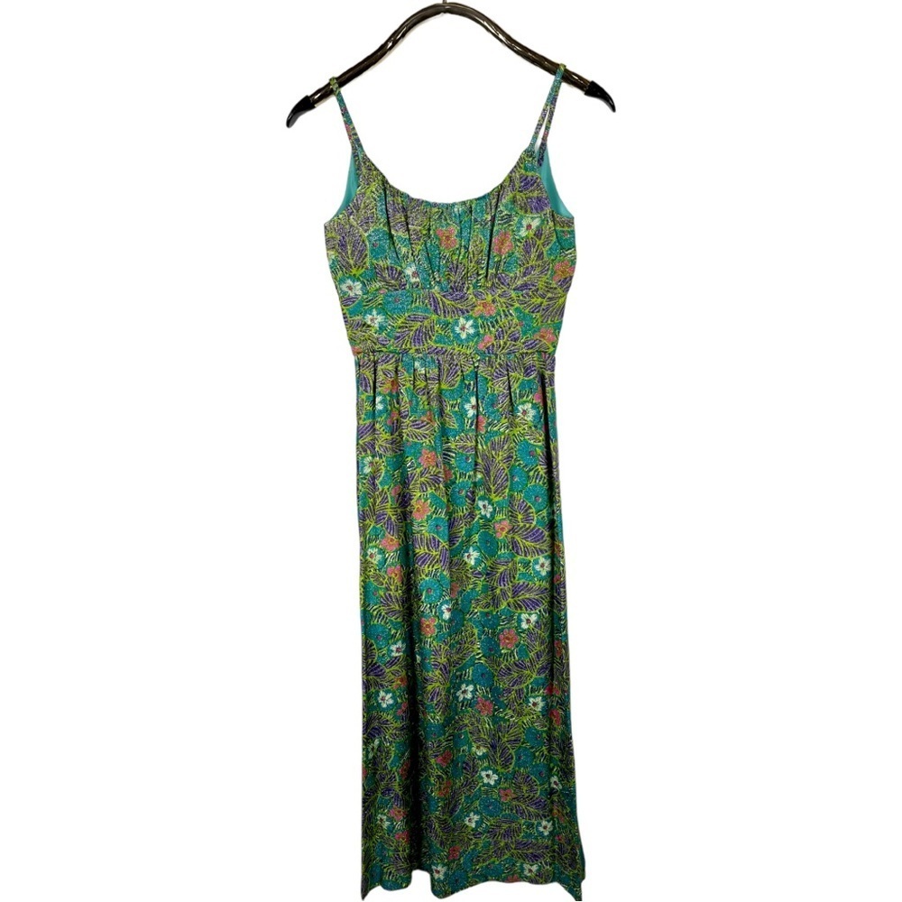 VINTAGE 60S METALLIC FLORAL TROPICAL VACATION SLEEVELESS COLUMN SHEATH DRESS - Picture 3 of 11